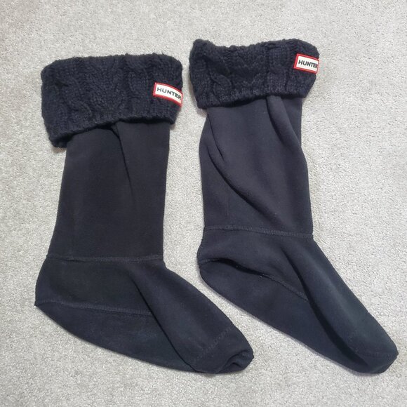 HUNTER Stitch Cable Knit Roll Cuff Original Sock Tall Boot Black Women's Large - Picture 1 of 5